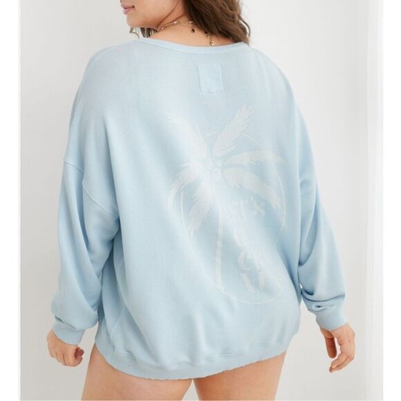 Aerie NWT Cotton Sweatshirt Baby Blue Lets go Coconuts Lounge sz medium - Picture 1 of 8